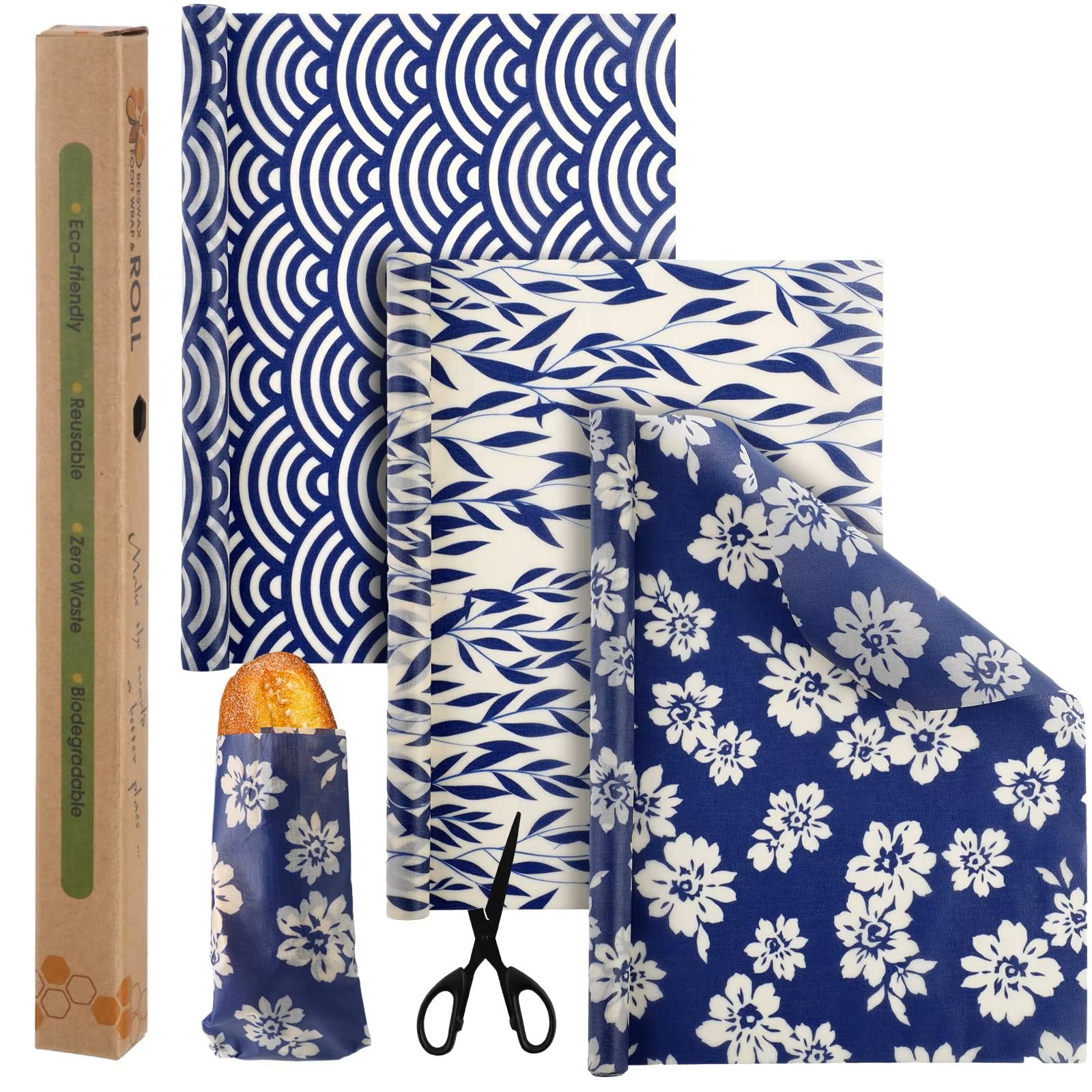 Custom Organic Cotton Beeswax Food Wraps Eco-Friendly Double Sided Reusable Roll Bread Friendly and Freezer Safe