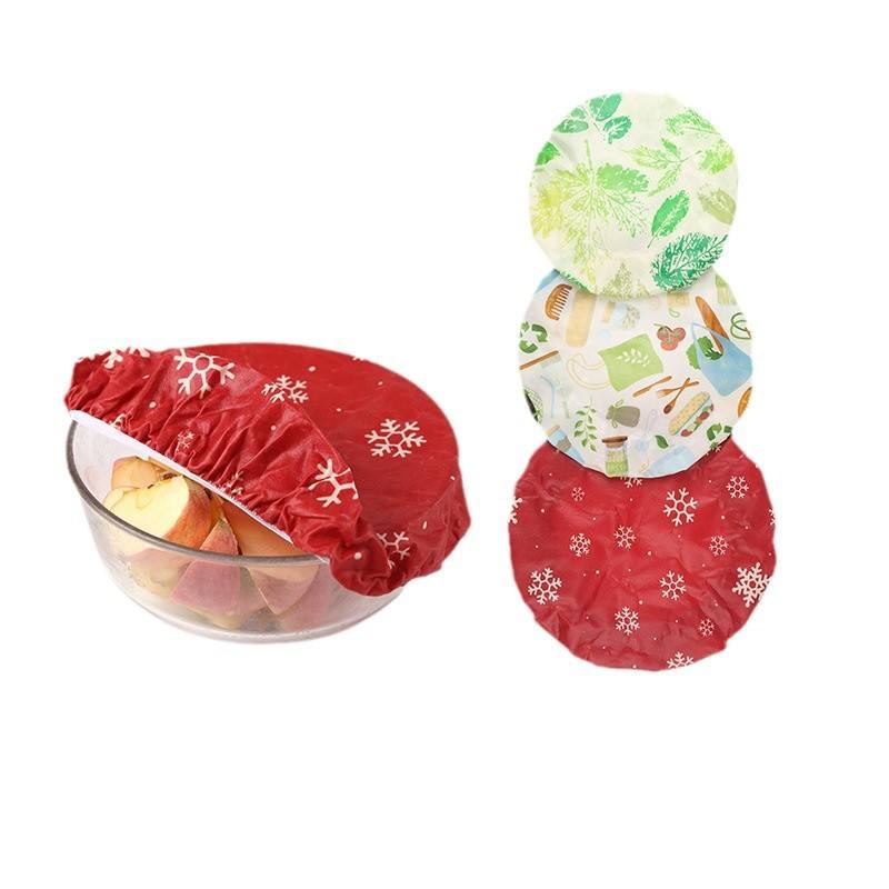 Beeswax Preservation Bowl Cover Reusable Salad Bowl Dust Cover Printed Beeswax Cotton Bowl Cover with Elastic Elastic Band