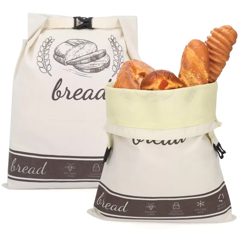 Natural Customizable Food Grade Beeswax Bread Bags Reusable  Cotton Storage Bag
